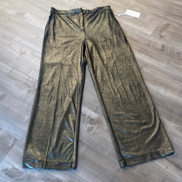 Joie Brushed Metallic Gold Wide Leg Soft Pants Work Career Evening Size 14 - Picture 2 of 9
